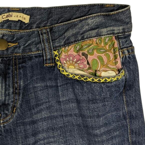 CAbi Floral Patchwork Medium Demin Distressed Boho Straight Leg Y2K Inspo Size 4 - Picture 5 of 11